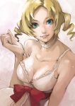  blue_eyes bow breasts catherine catherine_(game) choker cleavage dress drill_hair pipon strap_slip twin_drills 