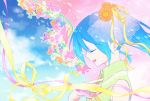  blue_hair clouds flower hatsune_miku petals ribbons sky vocaloid 