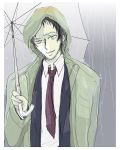  adachi_tooru gumi_(nisoniso) hood jacket male nisoniso persona persona_4 rain solo umbrella 