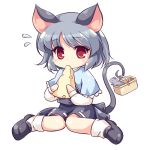  animal_ears bad_id basket capelet cetera cheese chibi dress eating grey_dress grey_eyes grey_hair mouse mouse_ears mouse_tail nazrin red_eyes red_hair redhead sitting solo tail touhou wariza 