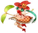  frills green_hair hat heart leaf long_hair minigirl natumi_five open_mouth original ponytail ribbon simple_background smile solo witch_hat 