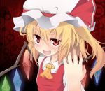 blonde_hair dress face fang flandre_scarlet hands hat naobe009 open_mouth red_dress red_eyes side_ponytail solo the_embodiment_of_scarlet_devil touhou wings 