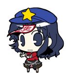  beret blue_eyes blue_hair chibi drooling geung_si hat jiangshi miyako_yoshika ofuda outstretched_arms pale_skin revised revision saliva short_hair simple_background socha solo standing star touhou transparent_background 