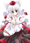  animal_ears blush breasts detached_sleeves hat inubashiri_momiji junkos junna red_eyes short_hair silver_hair skirt solo tokin_hat touhou white_hair wolf_ears 