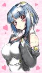  aouma bangs blue_hair blunt_bangs blush breasts character_request colored detached_sleeves dream_c_club face graphite_(medium) highres ili_(dream_c_club) large_breasts mixed_media red_eyes robot_ears robot_joints short_hair symbol-shaped_pupils traditional_media 