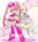  cure_melody cure_rhythm dress hammy houjou_hibiki hummy_(suite_precure) magical_girl midriff minamino_kanade multiple_girls musical_note navel panty_&amp;_stocking_with_garterbelt parody precure show-nosuke staff_(music) style_parody suite_precure thighhighs twintails 