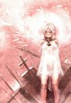  angel_wings bare_shoulders bow_(artist) bow_(bhp) chain chains collar cross highres original see-through short_hair sleeveless solo tears thigh-highs thighhighs white_hair wings 