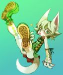  arm_warmers blush cat copyright_request dress flower furry green green_eyes heart kemono looking_at_viewer open_mouth shoes short_hair skirt solo 