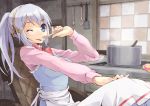  bad_id blue_eyes cooking kitchen licking long_hair maeda_risou outstretched_arm ponytail pot risoumaeda solo spoon sylvette_suede tegami_bachi tongue wheelchair white_hair wink 