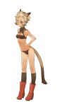  animal_ears black_legwear blonde_hair bra branch_(artist) branch_(blackrabbits) cat_ears final_fantasy final_fantasy_xi green_eyes hair_tubes hand_on_hip hips lingerie messy_hair mithra navel panties short_hair socks solo source_request tail tan underwear 