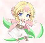  blue_eyes chibi flower haru-chan japanese_clothes kimono leaf mis_res nippon_housou_kyoukai outstretched_arms sandals spread_arms 