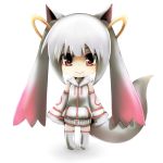  cat_ears chibi detached_sleeves dress drpow hatsune_miku kyubey mahou_shoujo_madoka_magica personification red_eyes silver_hair smile solo tail thigh-highs thighhighs tom_(drpow) twintails vocaloid white_dress white_legwear 