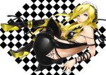  blonde_hair blue_eyes boots headphones high_heels lily_(vocaloid) long_hair looking_back nail_polish shoes solo tattoo thigh_boots thighhighs vocaloid 