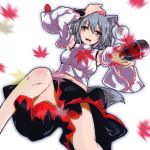  animal_ears breasts detached_sleeves hat highres inubashiri_momiji mkcrf navel open_mouth panties short_hair silver_hair skirt smile solo tail tokin_hat touhou underwear wolf_ears wolf_tail yellow_eyes 