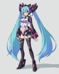  alternate_costume blue_eyes blue_hair hatsune_miku long_hair nekomamire simple_background solo thigh-highs thighhighs twintails very_long_hair vocaloid 