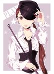  baton brown_eyes brown_hair character_request copyright_request face hat long_hair minami_haruya necktie ponytail solo tie 