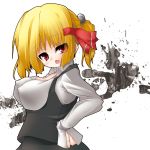  blonde_hair bow breasts fang hair_bow hair_ribbon highres large_breasts red_eyes ribbon rumia short_hair solo the_embodiment_of_scarlet_devil touhou youkai 