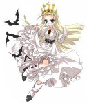  bat blonde_hair boots capcom crown cyberbots devilot devilot_de_deathsatan_ix dress long_hair long_sleeves open_mouth petticoat skirt skirt_lift solo white white_background white_dress 