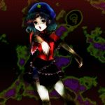  bad_id beret bloomers blue_eyes blue_hair bow geung_si ghost hat jiangshi miyako_yoshika ofuda open_mouth outstretched_arms short_hair skirt solo speech_bubble star stitched touhou umbrella viridiflora 