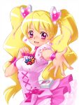  blonde_hair cure_peach foreshortening fresh_precure! fresh_pretty_cure! hair_ornament long_hair magical_girl momozono_love nekozawa_yukari outstretched_hand pink_eyes precure pretty_cure solo twintails 