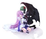  bad_id bangs black_gloves blue_eyes blunt_bangs bob_cut boots chitose_kiiro choker cure_moonlight dark_precure elbow_gloves flower gloves green_hair hair_flower hair_ornament heartcatch_precure! high_heels hug long_hair magical_girl multiple_girls precure purple_hair shadow shoes short_hair simple_background single_elbow_glove single_glove single_wing sitting thigh_boots thighhighs tsukikage_yuri wariza wings wink yuri 