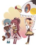  akebi_(kakororo) apple blonde_hair blue_eyes blue_hair charlotte_(madoka_magica) chibi closed_eyes comforting drill_hair eyes_closed fang food fruit long_hair magical_girl mahou_shoujo_madoka_magica mami_mogu_mogu miki_sayaka multiple_girls object_hug oktavia_von_seckendorff open_mouth ponytail red_eyes red_hair redhead sakura_kyouko short_hair smile spoilers taiyaki tears thighhighs tomoe_mami twin_drills wagashi 