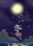  broom broom_riding cloud clouds dust flying highres inui_(jt1116) inui_(pixiv) light lightning magic night night_sky ocean open_mouth original ribbon sidesaddle skirt sky solo tears twilight water witch yawning 
