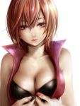  bad_id bare_shoulders bra breasts brown_eyes brown_hair cleavage lingerie lma meiko short_hair simple_background solo underwear undressing vocaloid white_background 
