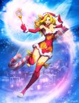  candy christmas cityscape copyright_request fairy_wings genzoman hat red_legwear santa_costume santa_hat solo thighhighs wand wings yellow_eyes 