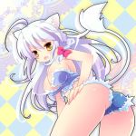  ahoge animal_ears ass breasts bustier cat_ears cat_tail cleavage cutoffs dog_days fang large_breasts legs leonmitchelli_galette_des_rois lingerie long_hair short_shorts shorts sideboob solo suzuki_kokono tail thighs underwear white_hair yellow_eyes 