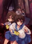  black_hair brown_eyes brown_hair corpse_party dress hair_over_eyes hairband hand_holding holding_hands mochida_satoshi mochida_yuka nakashima_naomi name_tag official_art school_uniform shinohara_seiko shinozaki_sachiko 