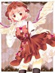  :o animal_ears black_legwear bow clothes_grab dress earrings finger_to_mouth hat jewelry long_sleeves mystia_lorelei pink_hair red_eyes rin_(teiuka-forever) short_dress short_hair solo thighhighs touhou wings zettai_ryouiki 