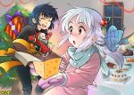  christmas christmas_tree degawa_tetsudou food gift jack-in-the-box laughing mittens omc scarf surprised white_hair 
