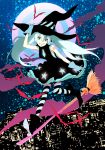  alternate_costume aqua_eyes aqua_hair bat boots broom broom_surfing broomsurfing cityscape gloves grin hat hatsune_miku pantyhose rem_(artist) smile solo space striped striped_legwear too_many_bats twintails vocaloid witch_hat 
