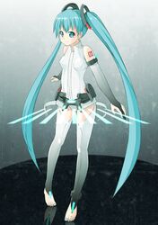  aqua_eyes aqua_hair bridal_gauntlets elbow_gloves erect_nipple gloves hatsune_miku hatsune_miku_(append) long_hair miku_append nail_polish nino_h solo thigh-highs thighhighs twintails very_long_hair vocaloid vocaloid_append 