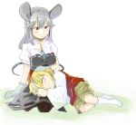  :3 adult animal_ears blonde_hair blush child closed_eyes dress eyes_closed gloves grey_dress grey_hair hand_on_head jewelry lap_pillow mouse_ears mouse_tail multiple_girls nazrin pendant red_dress red_eyes role_reversal rough sape_(saperon_black) saperon shirt sketch tail toramaru_shou touhou white_shirt young 