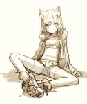  boots fox_ears fur_trim gun h2so4 holster jacket midriff monochrome navel open_clothes open_jacket original pistol short_hair short_shorts shorts simple_background sitting sketch solo spread_legs thigh-highs thighhighs weapon 