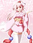  hair_ornament japanese_clothes kimono long_hair ominaeshi ominaeshi_(takenoko) open_mouth original pink_hair red_eyes short_kimono solo thigh-highs thighhighs usuzumi_sakura yukata zettai_ryouiki 