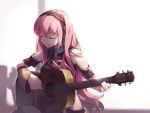  acoustic_guitar btoor closed_eyes crossed_legs eyes_closed guitar headphones instrument legs_crossed long_hair megurine_luka pink_hair sitting skirt solo vocaloid 