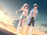  beach bikini brown_eyes game_cg grey_hair kanekiyo_miwa long_hair natsu_no_ame shinooka_misa swimsuit 