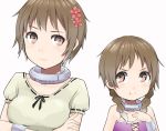  2girls :t adult arms_crossed bad_id bare_shoulders braid brown_eyes brown_hair child choker coldfront collar crossed_arms deadman_wonderland dress dual_persona flower hair_flower hair_ornament multiple_girls pout short_hair takami_minatsuki time_paradox twin_braids twintails young 
