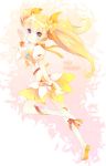  arm_up blonde_hair boots bow brown_eyes cure_sunshine flower hair_flower hair_ornament hair_ribbon heart heartcatch_precure! long_hair magical_girl midriff myoudouin_itsuki precure ribbon silverms2 skirt smile solo twintails waving 