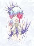  blue_hair bow brooch crystal eyepatch hair_ornament hairpin highres jewelry lazaris midriff multicolored_hair navel payot pink_hair purple_hair razalis red_eyes ribbon short_hair smile solo tales_of_(series) tales_of_the_world_radiant_mythology_3 white_hair 