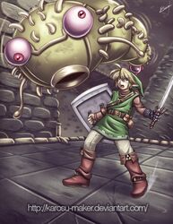  a_link_to_the_past blonde_hair blue_eyes boots fighting gloves karosu karosu_maker link maker moldorm monster princess_zelda sword the_legend_of_zelda weapon 