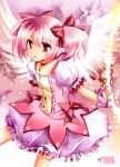  bubble_skirt gloves hair_ribbon kaname_madoka kanna_(plum) magical_girl mahou_shoujo_madoka_magica pink_eyes pink_hair ribbon skirt solo white_gloves wings 