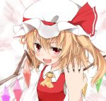  ascot blonde_hair bust crystal face fang flandre_scarlet hat nanana_(chicken_union) open_mouth red_eyes side_ponytail solo the_embodiment_of_scarlet_devil touhou wings 