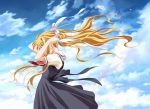  air blonde_hair clouds feathers highres kamio_misuzu long_hair misuzu_kamio ribbon ribbons wind 
