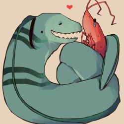  animal animalization brown_background constriction eel floyd_leech full_body heart mamaito no_humans shrimp simple_background teardrop twisted_wonderland yuu_(twisted_wonderland) 