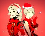  2girls blonde_hair christmas earmuffs elizabeth elizabeth_(persona) long_hair margaret persona persona_3 persona_4 short_hair yellow_eyes 