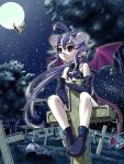  ahoge butterfly demon graveyard horns loli moon purple_hair red_eyes stars tail wings 